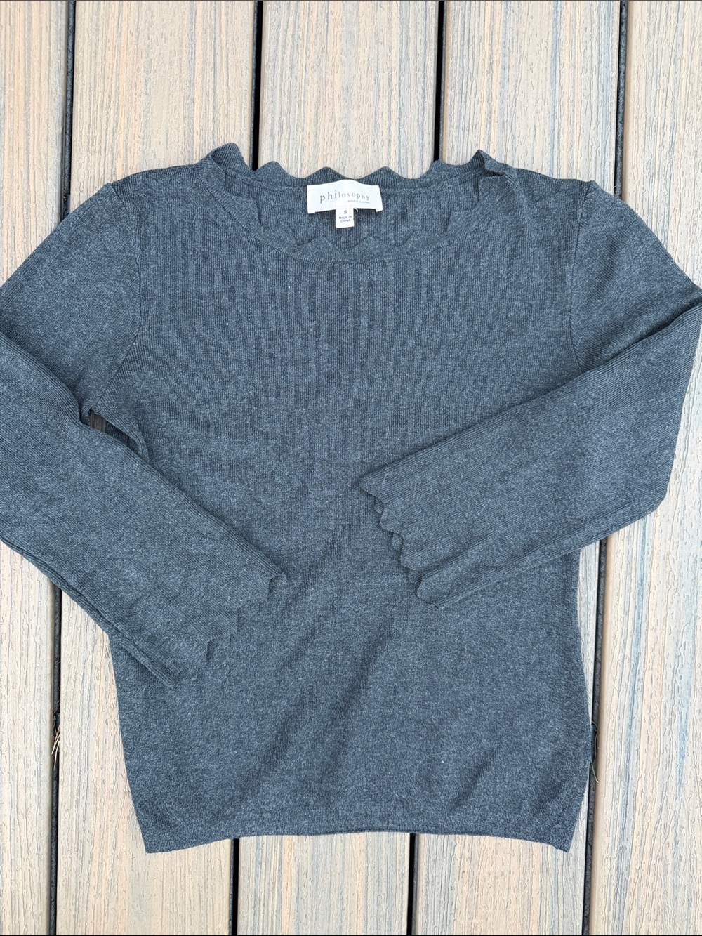 Philosophy Charcoal Scalloped Crewneck Sweater